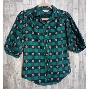 Vintage Cheryl Tiegs Blouse Green Puff Sleeves Size 12